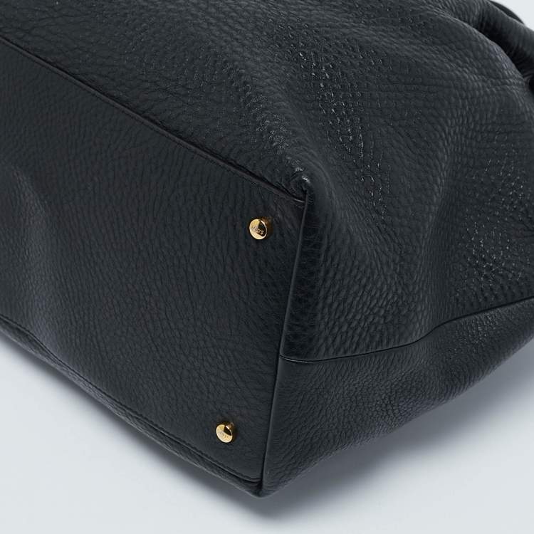 Pre Owned Tod's Black Pebbled Leather Flower Tote