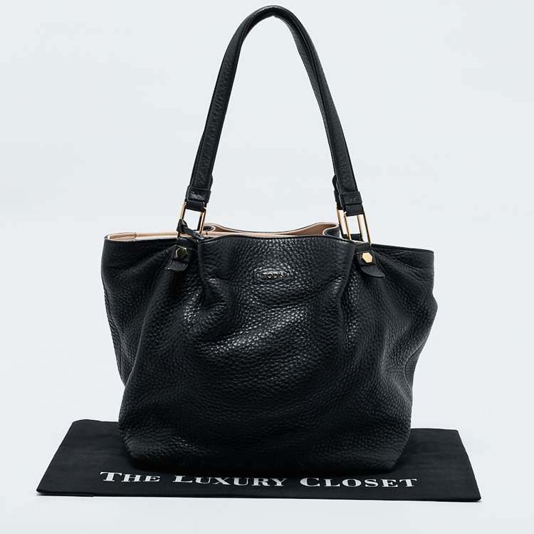 Pre Owned Tod's Black Pebbled Leather Flower Tote