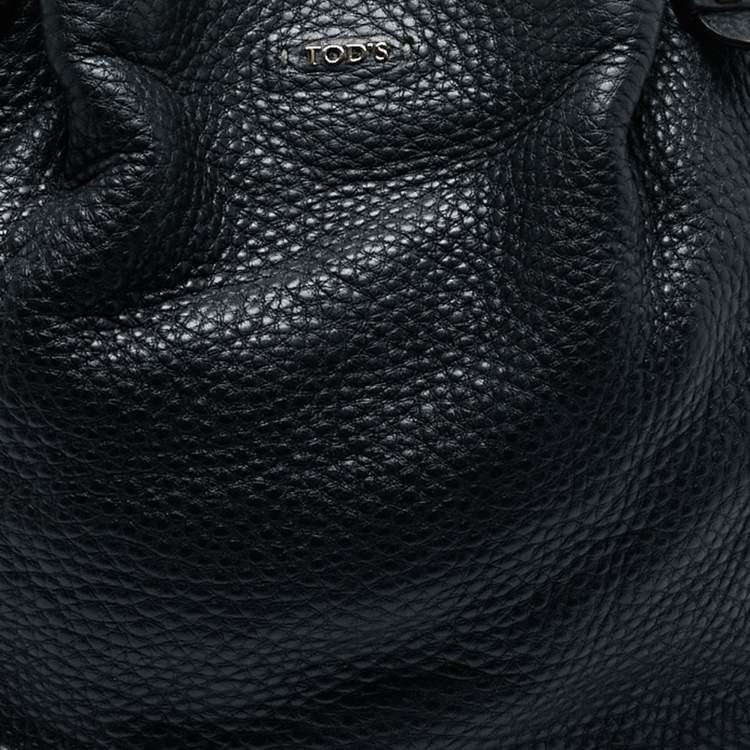 Pre Owned Tod's Black Pebbled Leather Flower Tote