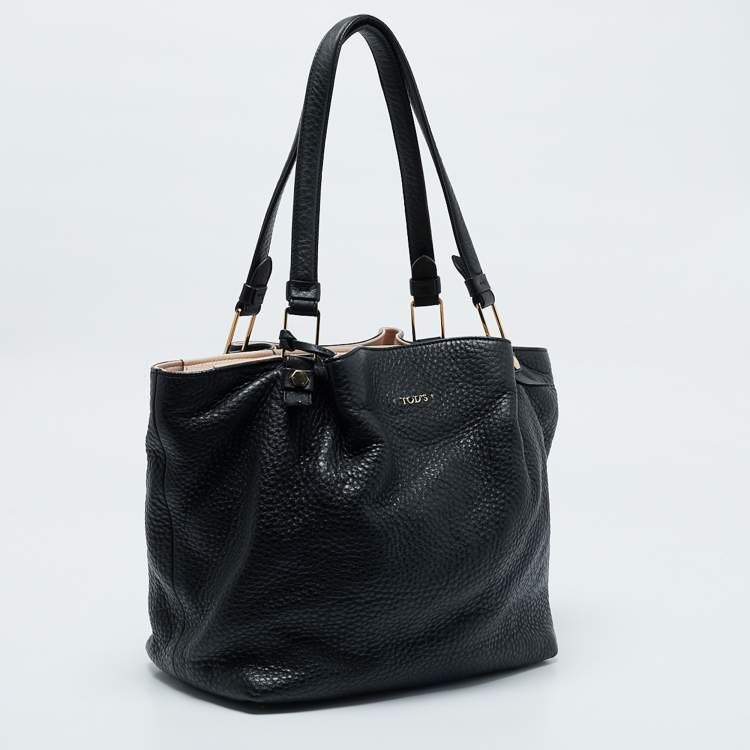 Pre Owned Tod's Black Pebbled Leather Flower Tote