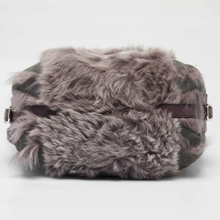 Pre Owned Tod's Purple/Grey Fur, Suede and Leather Buckle Hobo