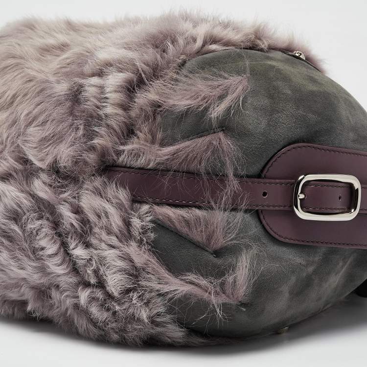 Pre Owned Tod's Purple/Grey Fur, Suede and Leather Buckle Hobo