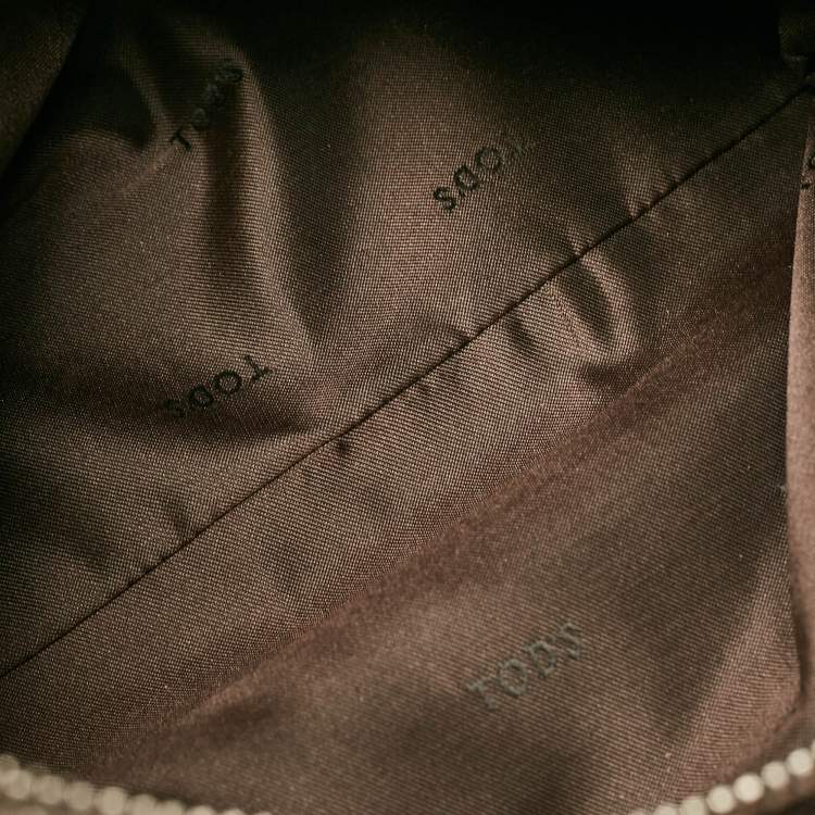 Pre Owned Tod's Dark Brown Coated Canvas and Crackled Patent Leather Side Buckle Hobo