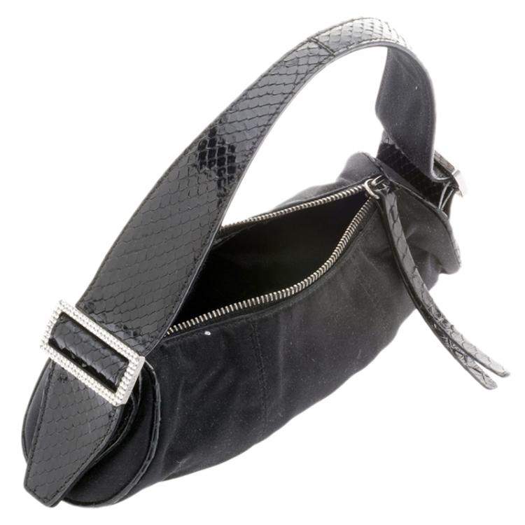 Pre Owned Tod's Black Canvas and Python Pochette Bag