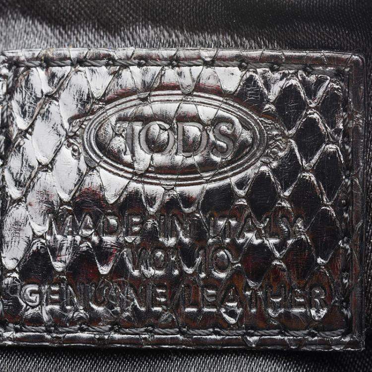 Pre Owned Tod's Black Canvas and Python Pochette Bag