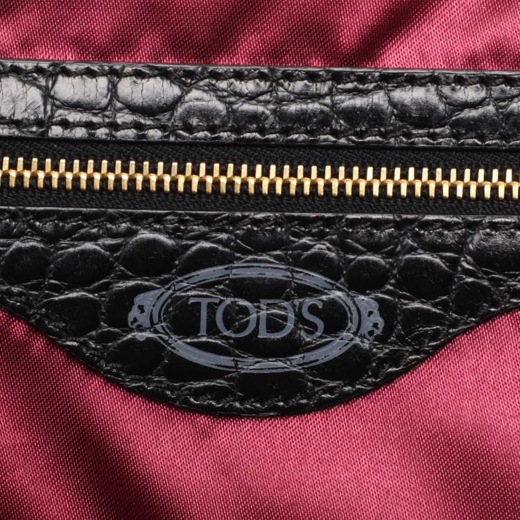 Pre Owned Tod's Black Calf Hair and Croc Embossed Leather D Bag