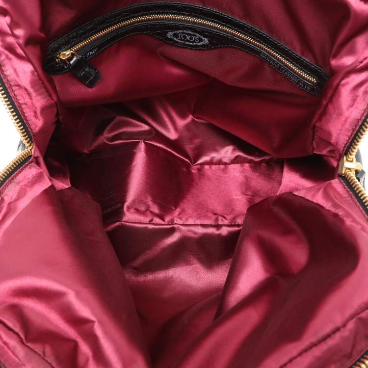 Pre Owned Tod's Black Calf Hair and Croc Embossed Leather D Bag