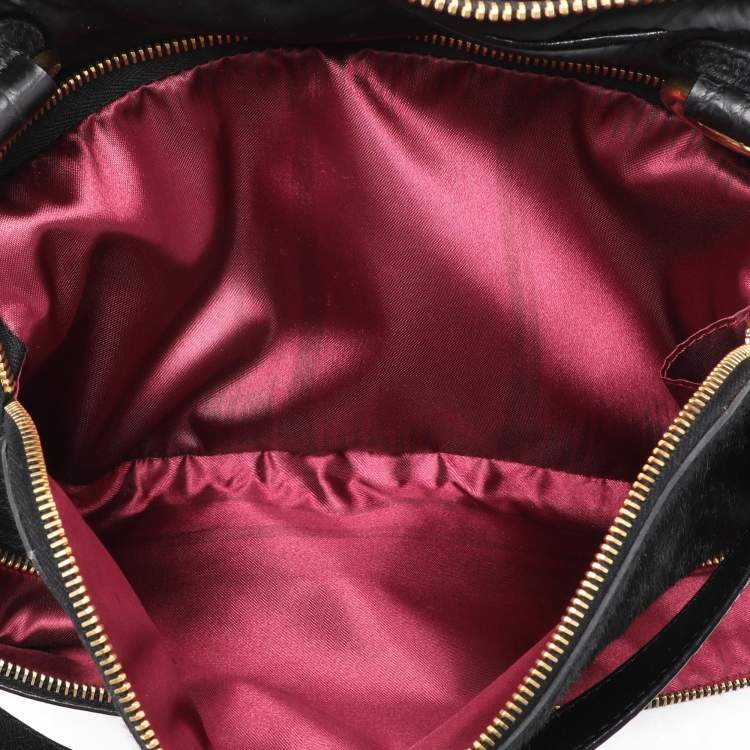 Pre Owned Tod's Black Calf Hair and Croc Embossed Leather D Bag