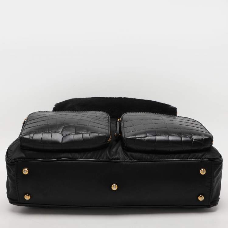 Pre Owned Tod's Black Calf Hair and Croc Embossed Leather D Bag