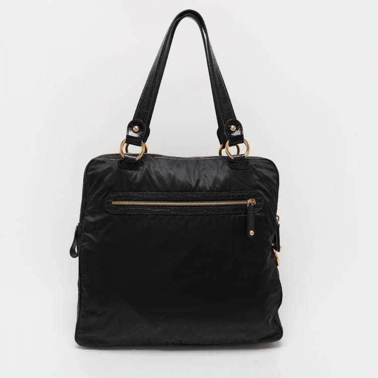 Pre Owned Tod's Black Calf Hair and Croc Embossed Leather D Bag