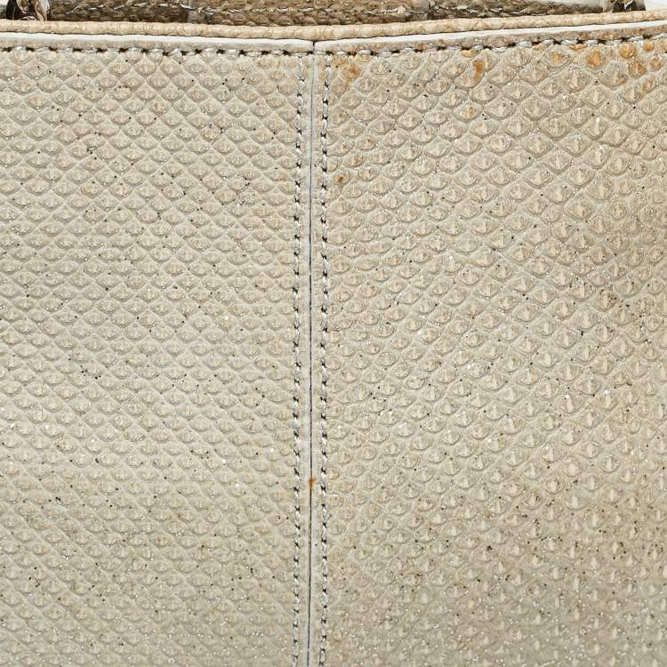 Pre Owned Tod's Light Grey Shimmer Lizard New Girelli Chain Clutch