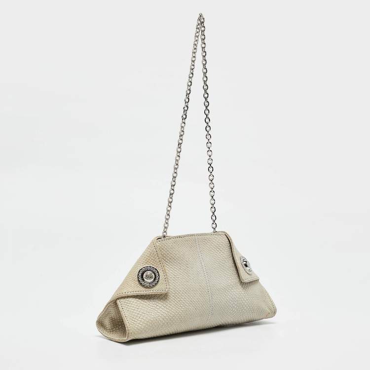 Pre Owned Tod's Light Grey Shimmer Lizard New Girelli Chain Clutch