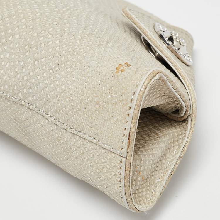 Pre Owned Tod's Light Grey Shimmer Lizard New Girelli Chain Clutch