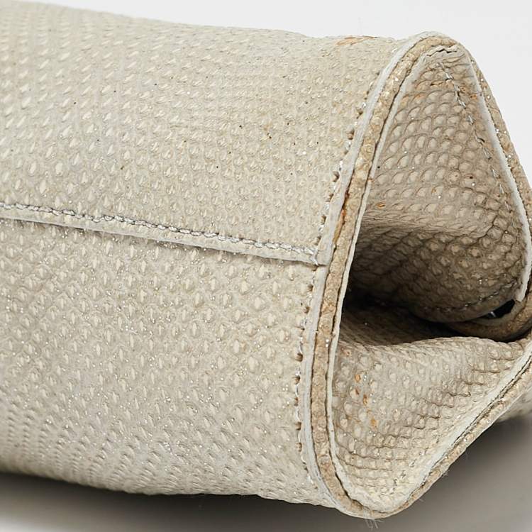 Pre Owned Tod's Light Grey Shimmer Lizard New Girelli Chain Clutch