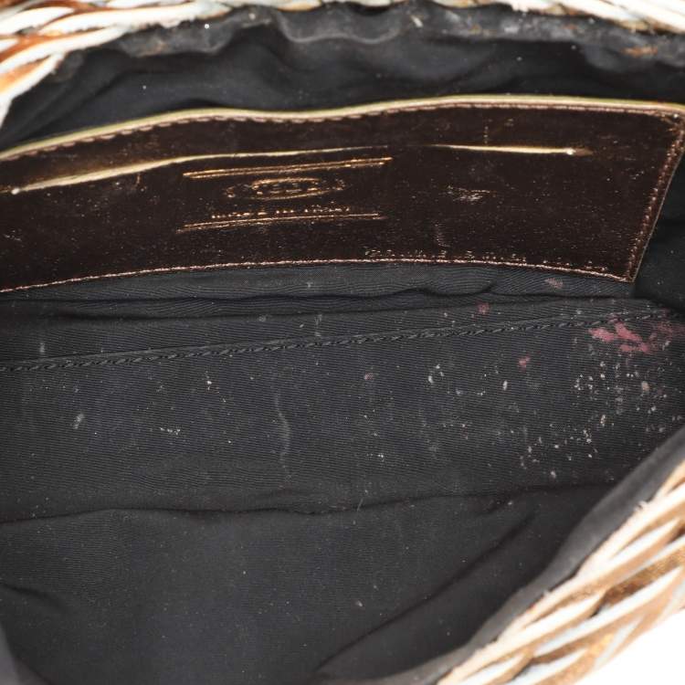 Pre Owned Tod's Gold/Beige Woven Leather Shoulder Bag