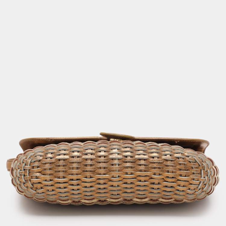 Pre Owned Tod's Gold/Beige Woven Leather Shoulder Bag