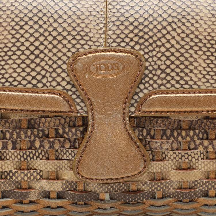 Pre Owned Tod's Gold/Beige Woven Leather Shoulder Bag