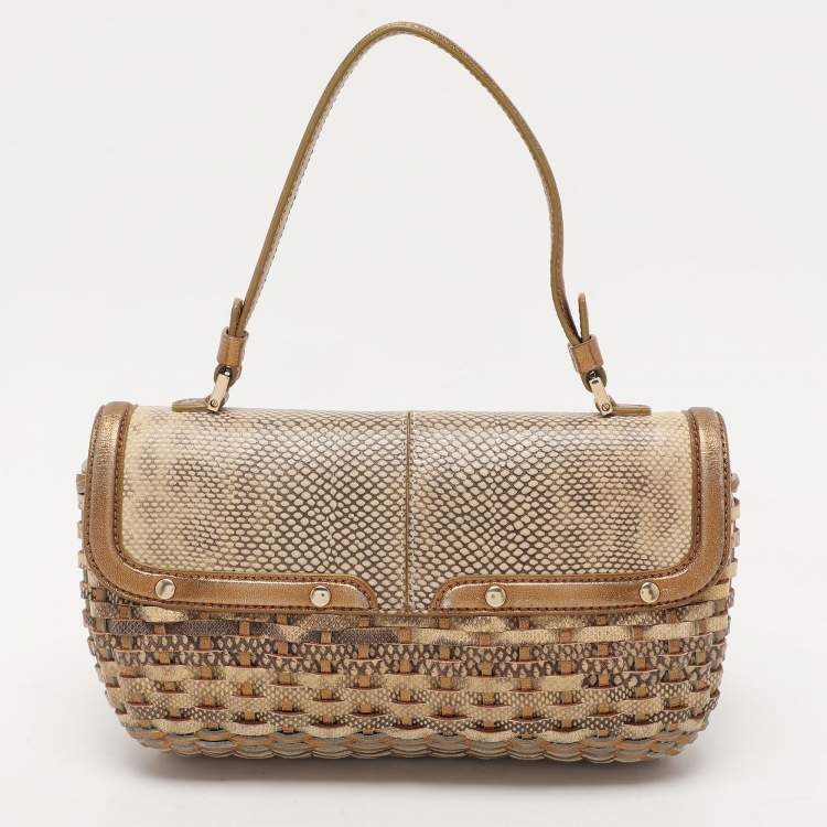 Pre Owned Tod's Gold/Beige Woven Leather Shoulder Bag