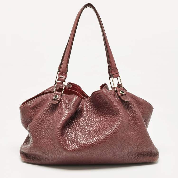 Pre Owned Tod's Burgundy Leather Flower Tote