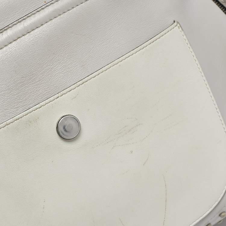 Pre Owned Tod's Light Grey/White Leather Origami Fringed Top Handle Bag