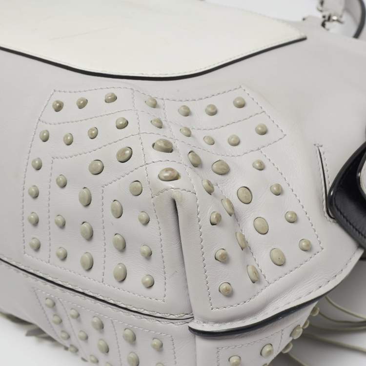 Pre Owned Tod's Light Grey/White Leather Origami Fringed Top Handle Bag