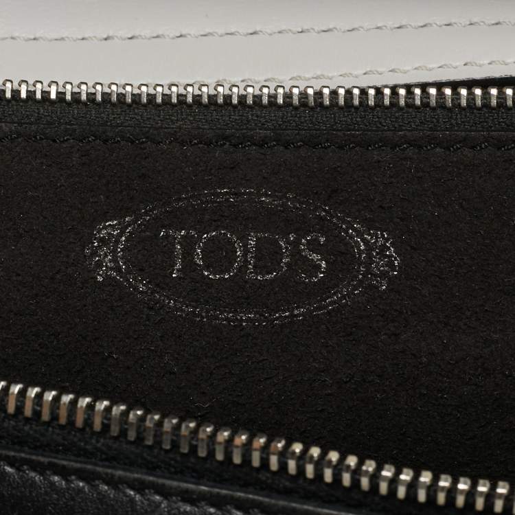 Pre Owned Tod's Light Grey/White Leather Origami Fringed Top Handle Bag