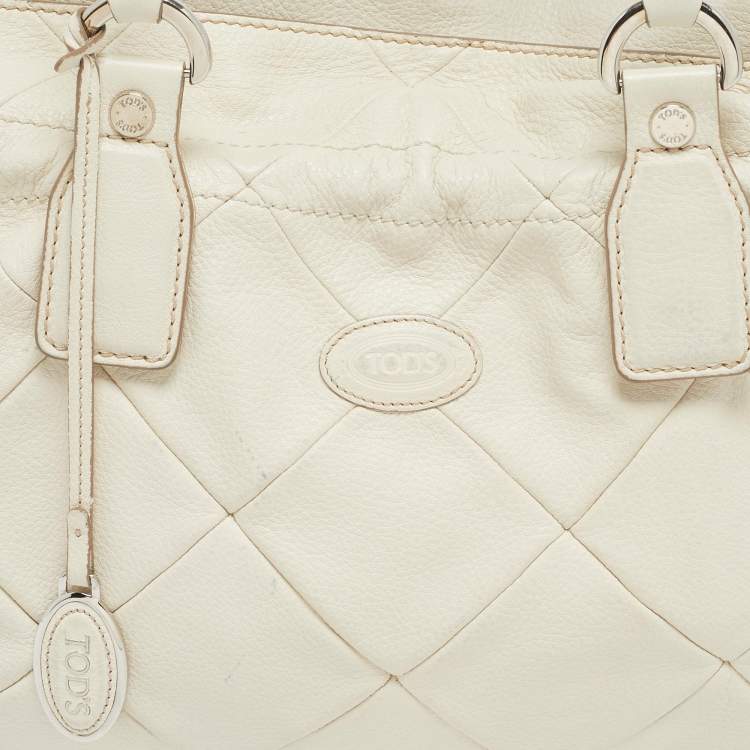Pre Owned Tod's Off White Quilted Leather Drawstring Satchel