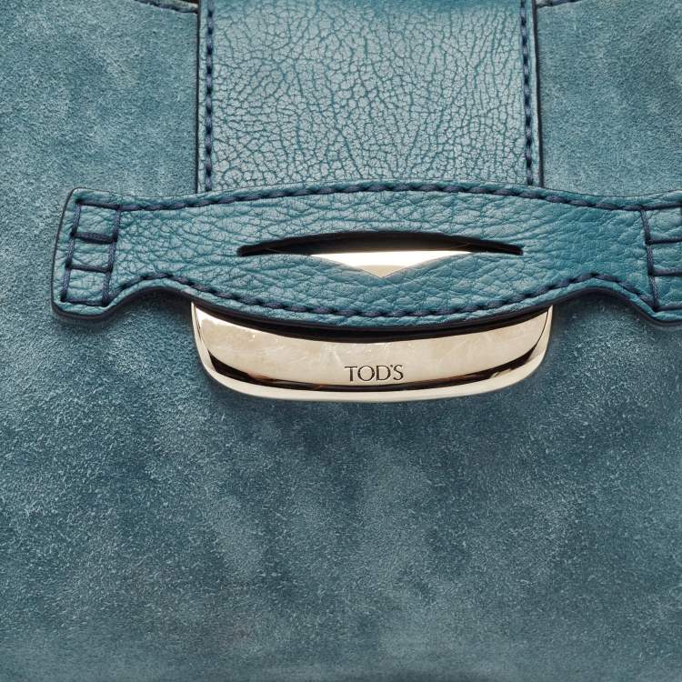 Pre Owned Tod's Teal Blue Leather and Suede Shoulder Bag