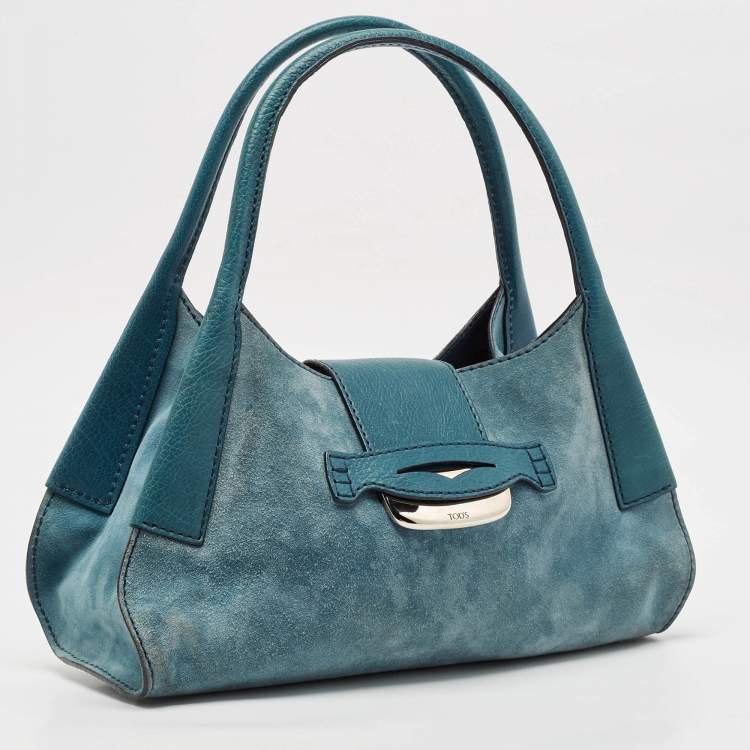 Pre Owned Tod's Teal Blue Leather and Suede Shoulder Bag