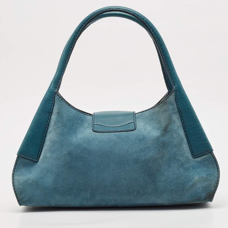 Pre Owned Tod's Teal Blue Leather and Suede Shoulder Bag