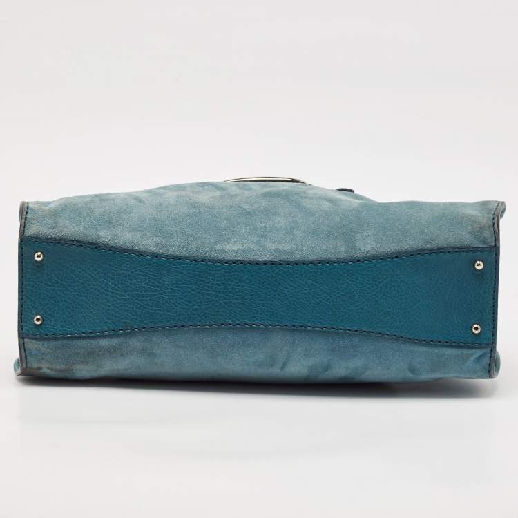 Pre Owned Tod's Teal Blue Leather and Suede Shoulder Bag