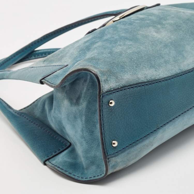 Pre Owned Tod's Teal Blue Leather and Suede Shoulder Bag