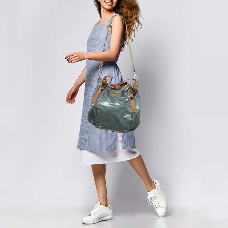 Pre Owned Tod's Light Blue/Brown Coated Denim and Leather G-Line Easy Sacca Bag