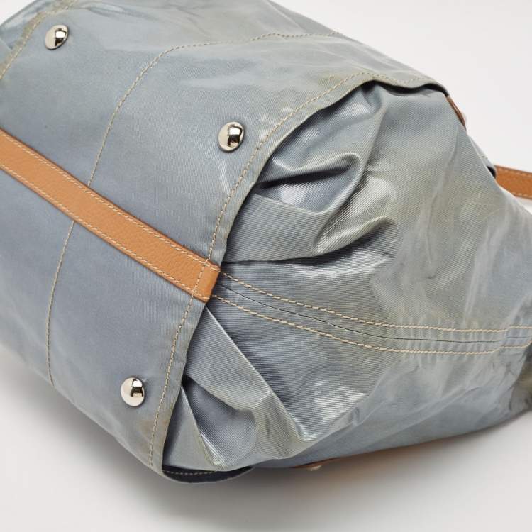 Pre Owned Tod's Light Blue/Brown Coated Denim and Leather G-Line Easy Sacca Bag