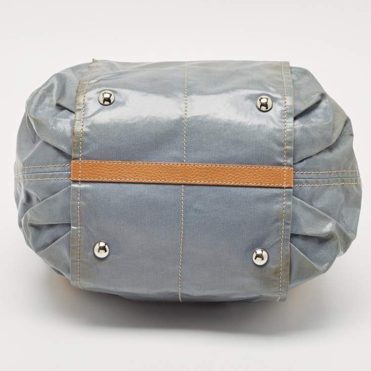 Pre Owned Tod's Light Blue/Brown Coated Denim and Leather G-Line Easy Sacca Bag