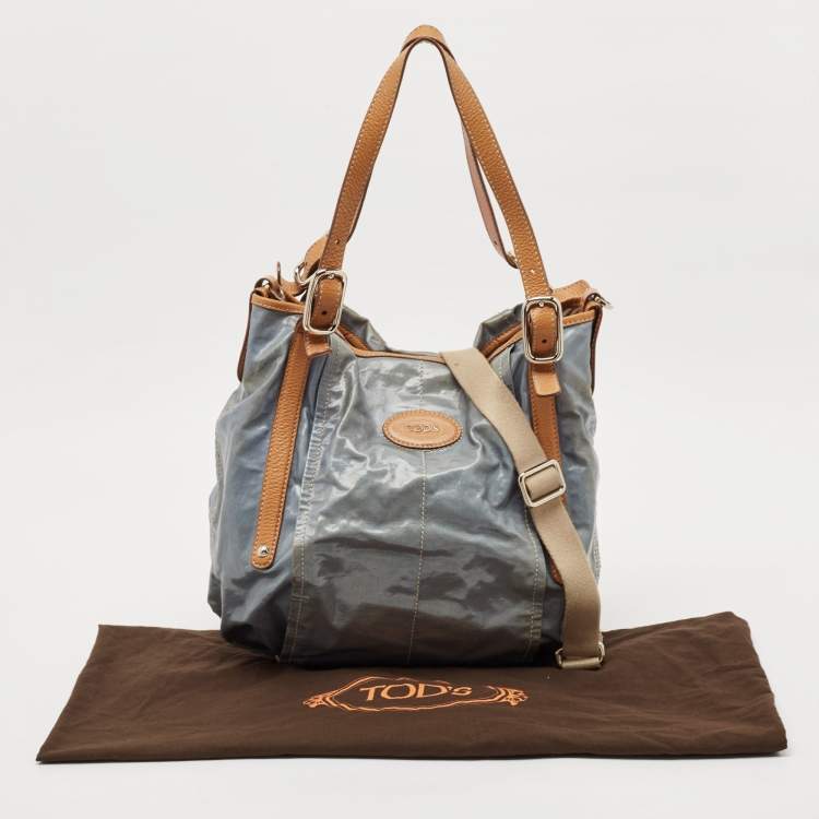 Pre Owned Tod's Light Blue/Brown Coated Denim and Leather G-Line Easy Sacca Bag