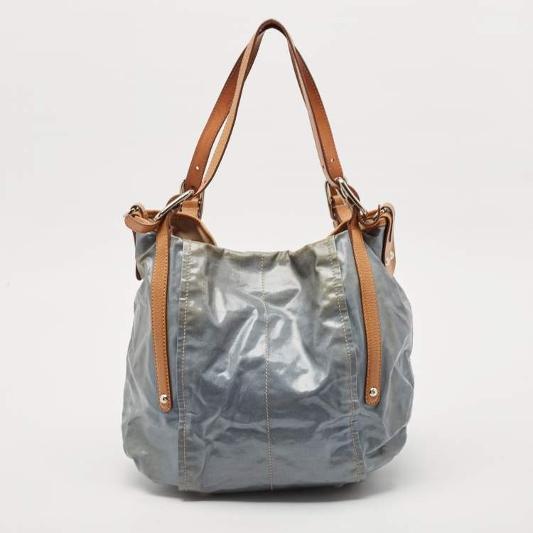 Pre Owned Tod's Light Blue/Brown Coated Denim and Leather G-Line Easy Sacca Bag