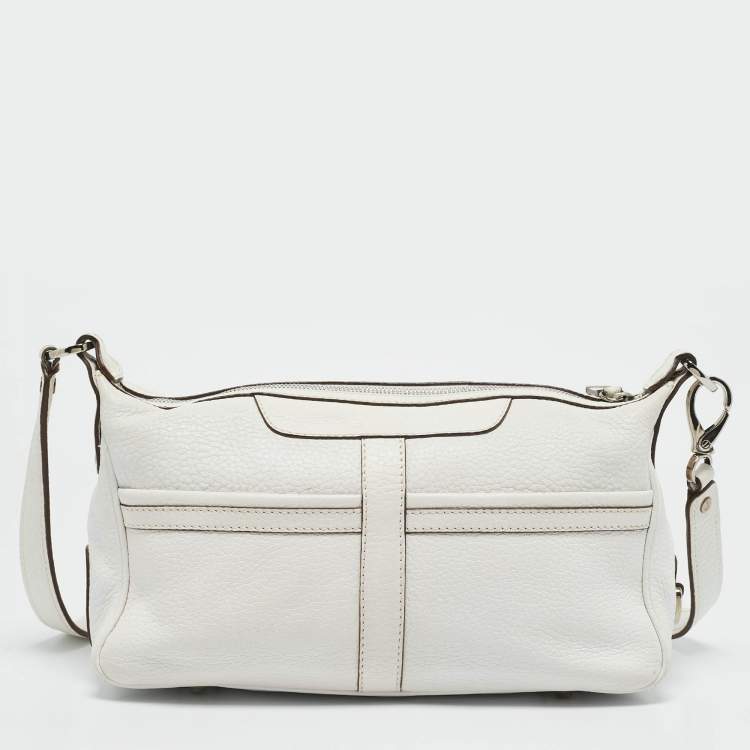 Pre Owned Tod's White Leather Zip Pocket Shoulder Bag