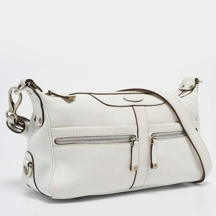 Pre Owned Tod's White Leather Zip Pocket Shoulder Bag