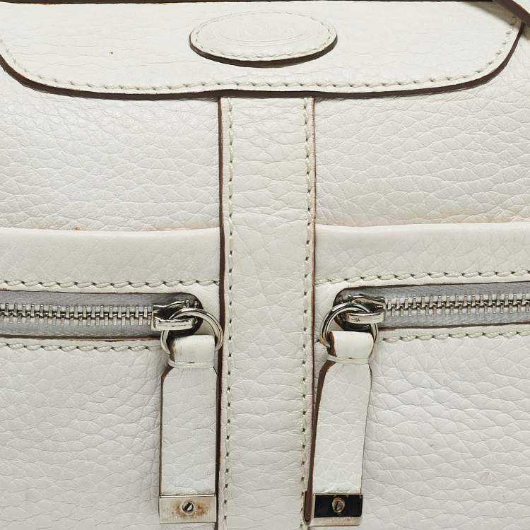 Pre Owned Tod's White Leather Zip Pocket Shoulder Bag