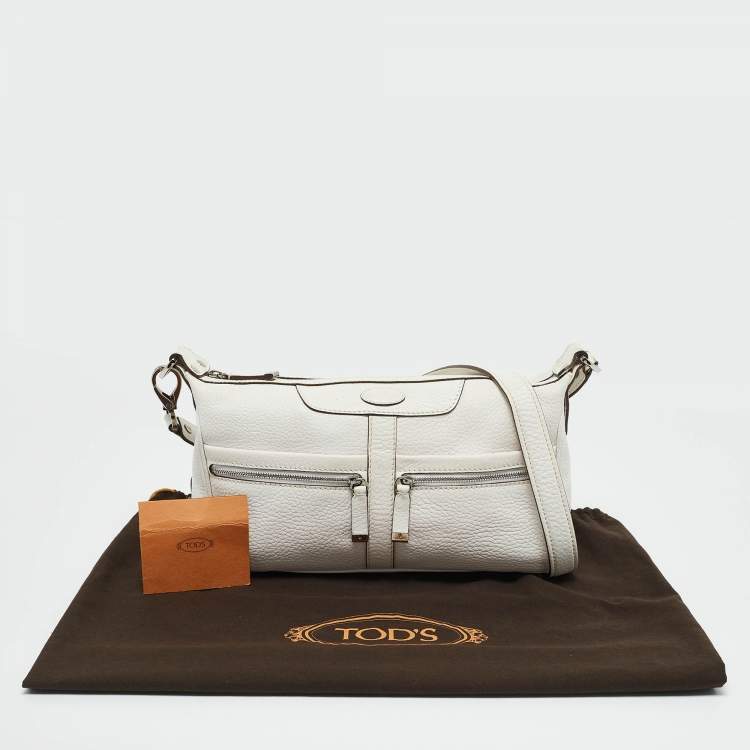 Pre Owned Tod's White Leather Zip Pocket Shoulder Bag