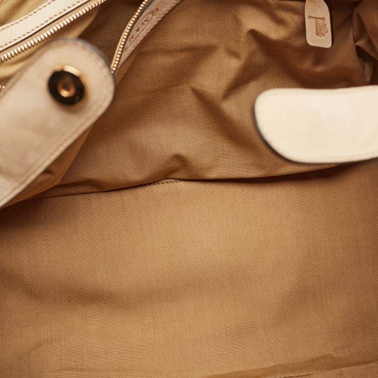 Pre Owned Tod's Beige Shimmer Nubuck Leather Studded Lock Flap Shoulder Bag
