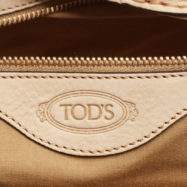 Pre Owned Tod's Beige Shimmer Nubuck Leather Studded Lock Flap Shoulder Bag