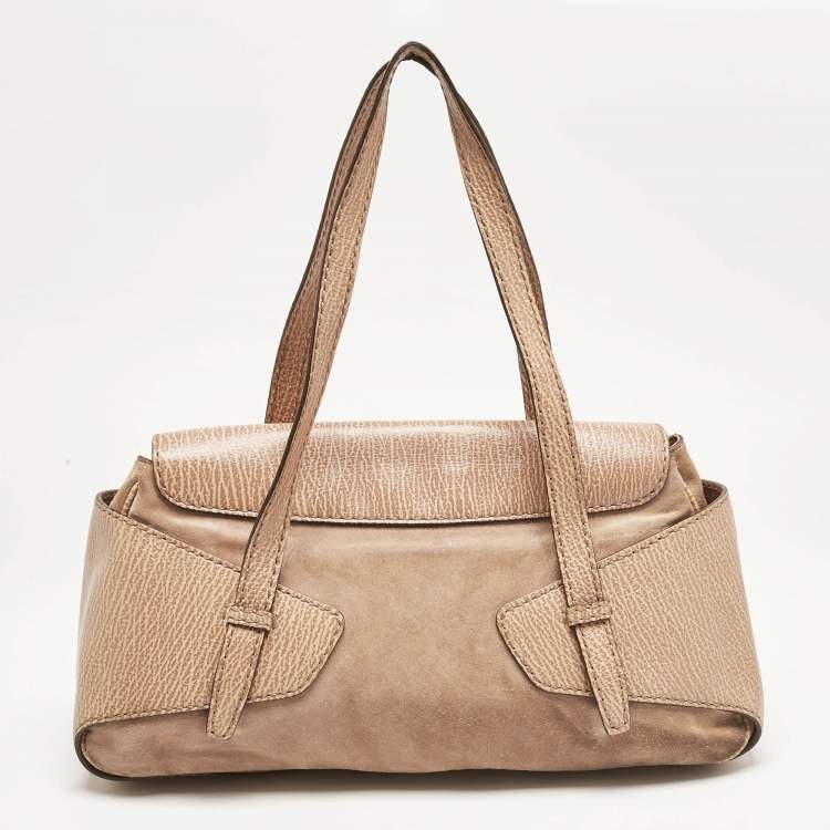 Pre Owned Tod's Beige Leather and Suede Shoulder Bag