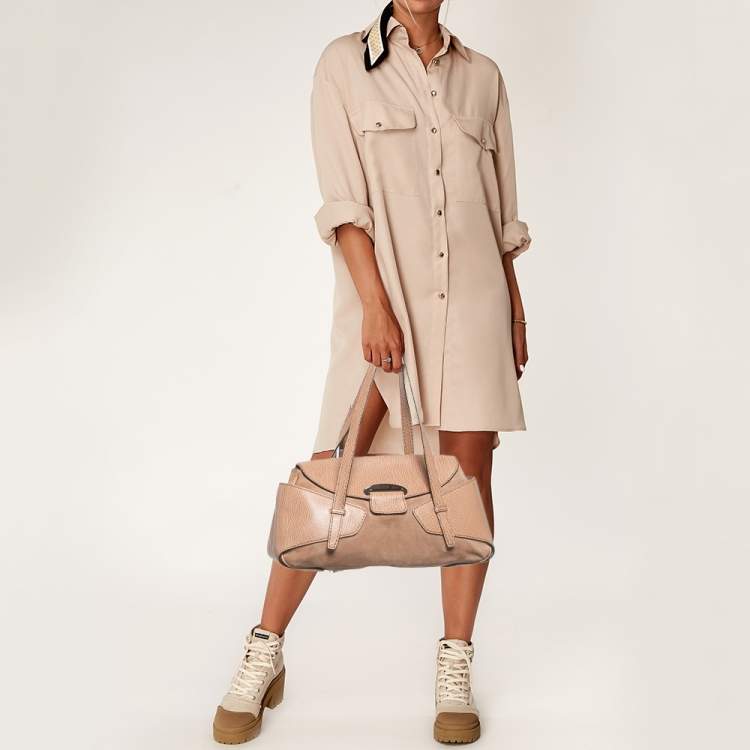 Pre Owned Tod's Beige Leather and Suede Shoulder Bag