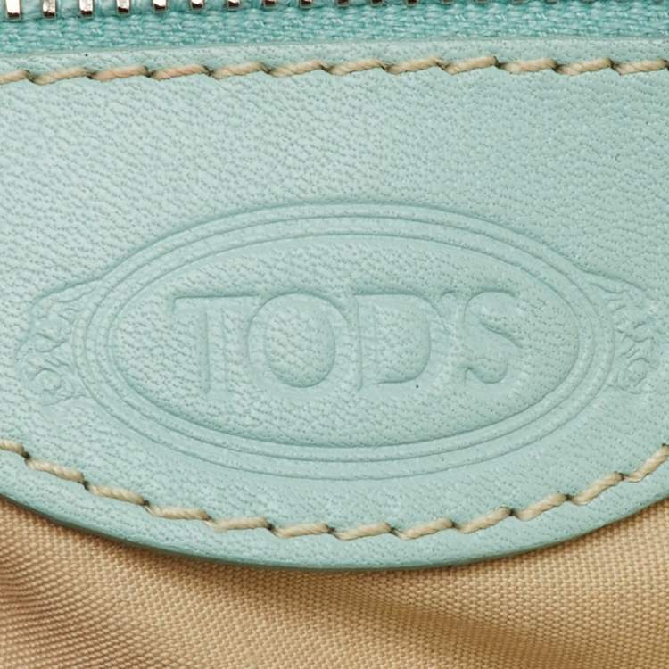 Pre Owned Tod's Off White/Green Nylon,Suede and Leather Charlotte Hobo