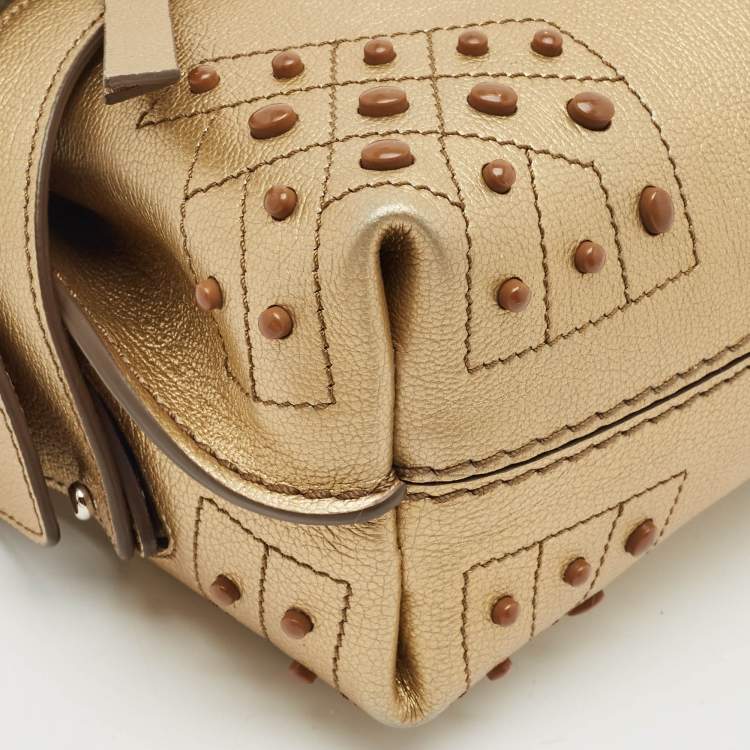 Pre Owned Tod’s Gold Leather Gommino Wave Top Handle Bag