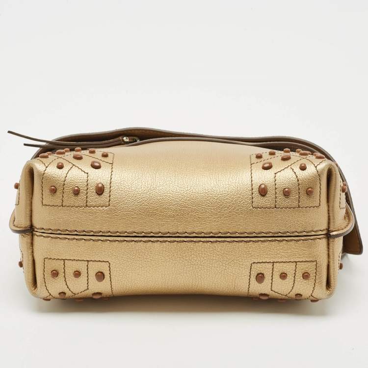 Pre Owned Tod’s Gold Leather Gommino Wave Top Handle Bag