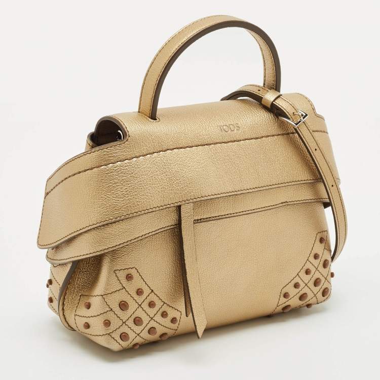 Pre Owned Tod’s Gold Leather Gommino Wave Top Handle Bag