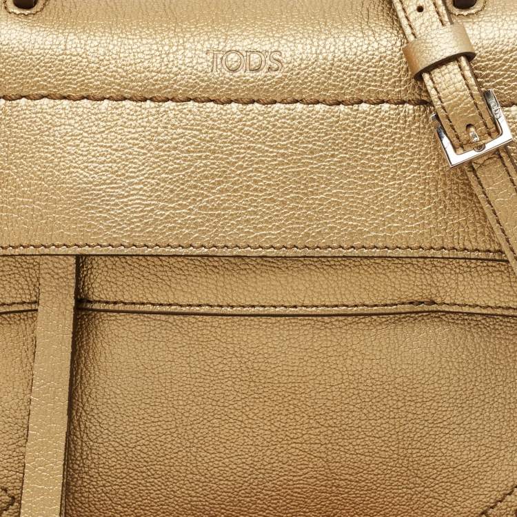 Pre Owned Tod’s Gold Leather Gommino Wave Top Handle Bag